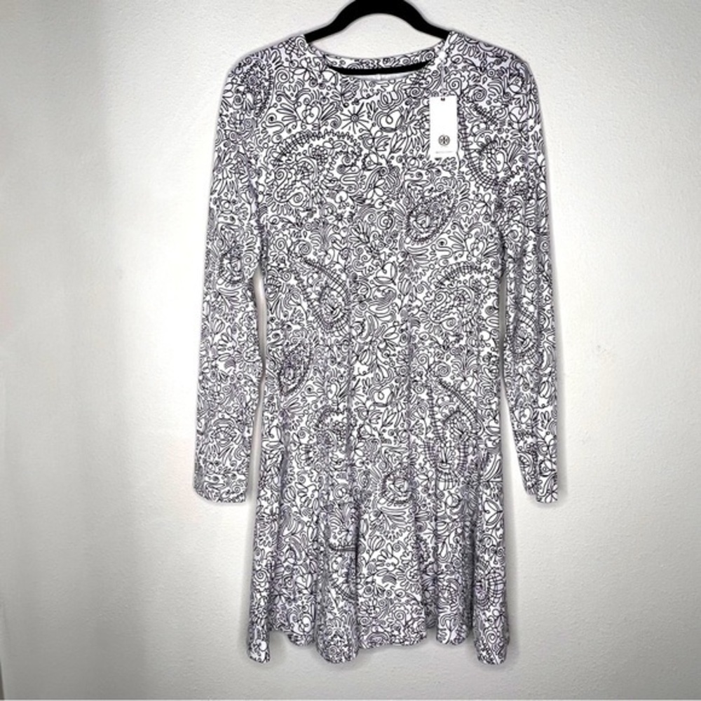 NWT Tory Burch Doodle Print Pima Cotton Dress size M, black & white - Picture 2 of 5